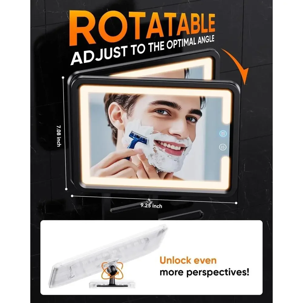 Fogless Shower Mirror Heating Light Shaving Mirror with Razor Holder Large 9.5*8